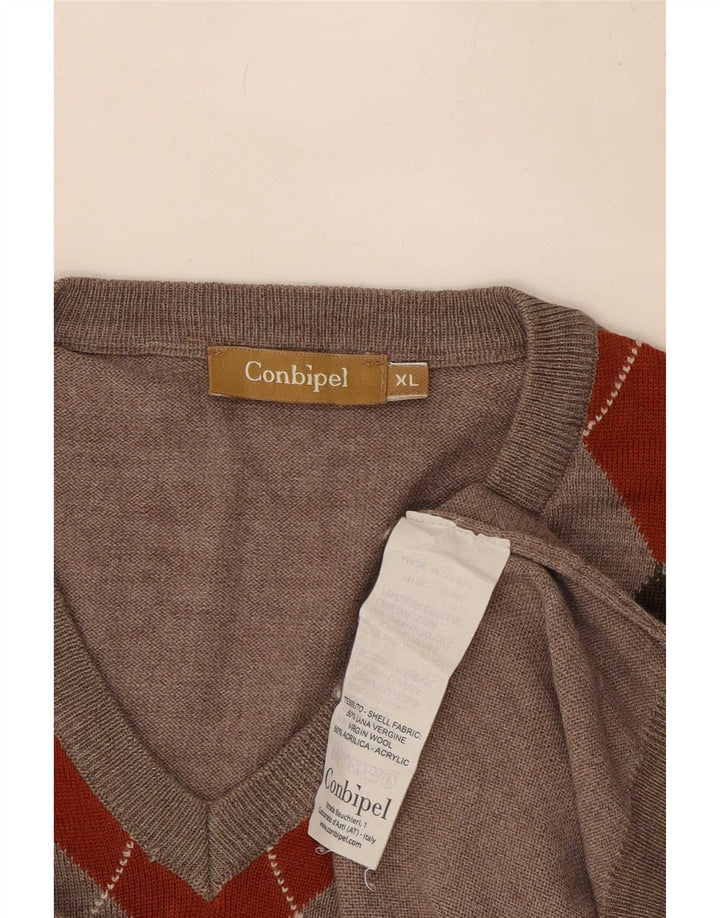 Pulover pentru bărbați Conbipel, cu decolteu în V, XL, gri Argyle/Lână diamant