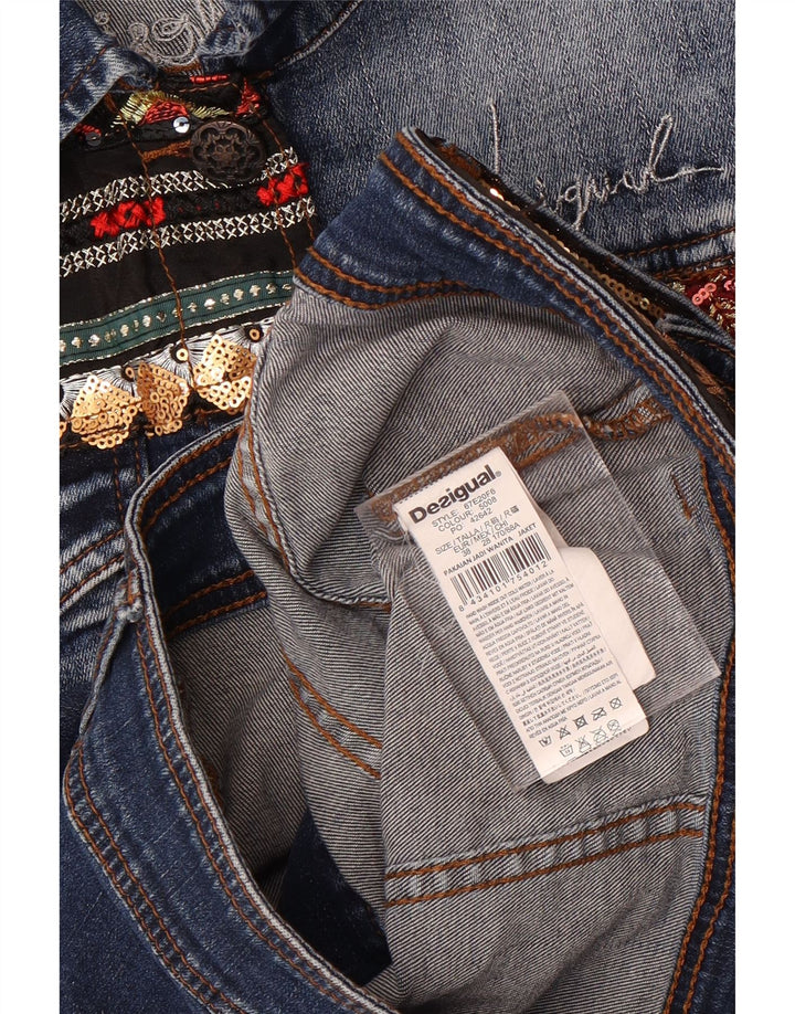 Jachetă Desigual pentru femei, cu grafică, din denim, EU 38, mediu, albastru, bumbac floral
