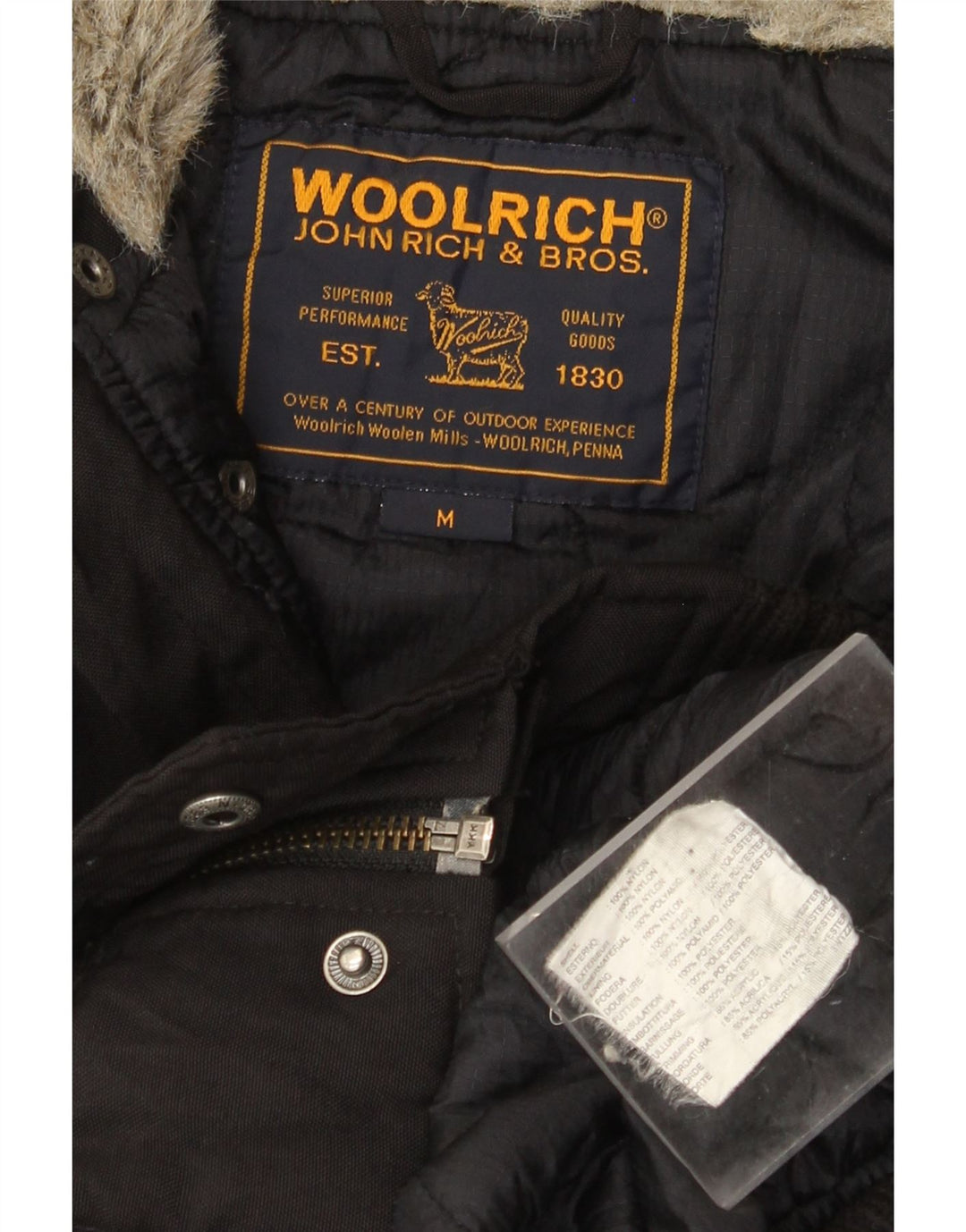 Bomber WOOLRICH pentru bărbați, cu glugă, UK 38, nailon mediu negru