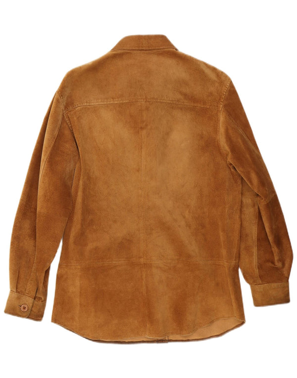 VINTAGE Cămașă pentru femei Cămașă din piele intoarsa UK 12 Medium Beige Piele