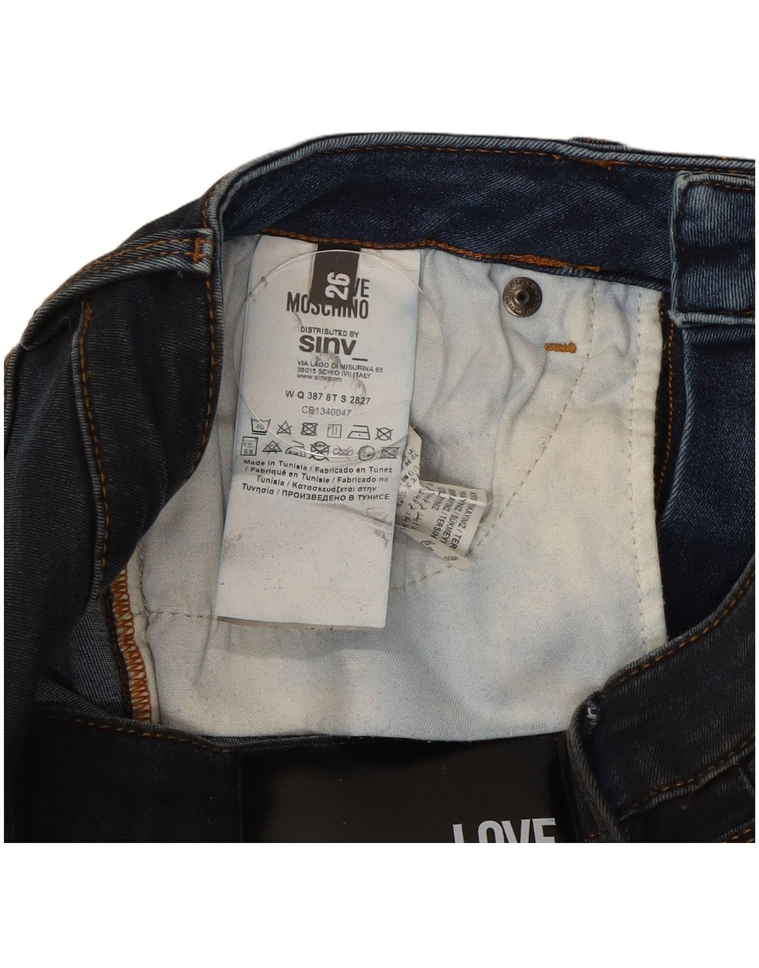 Blugi skinny pentru femei Moschino W26 L31 bleumarin din bumbac mozaic