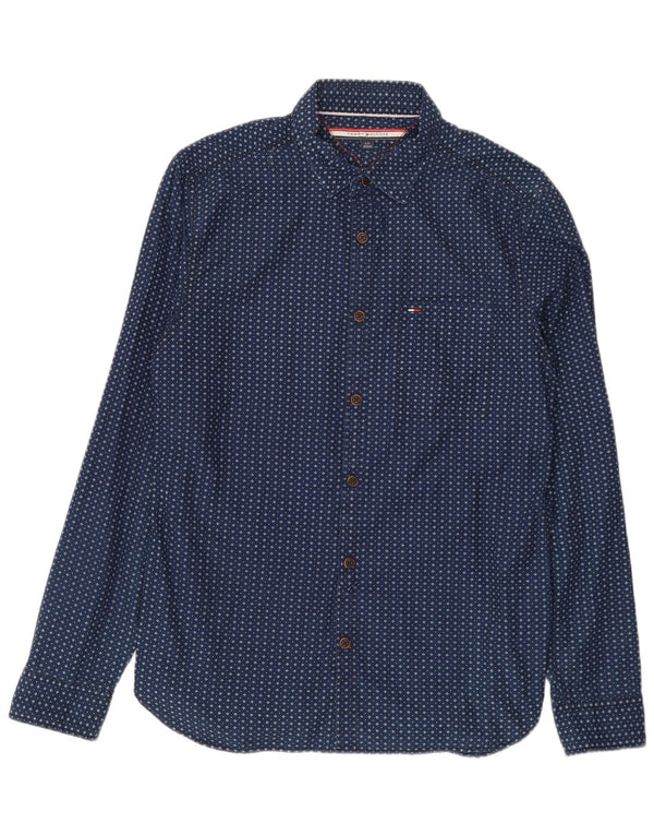 Tommy Hilfiger Mens Abstract Pattern Shirt Large Navy Blue Cotton