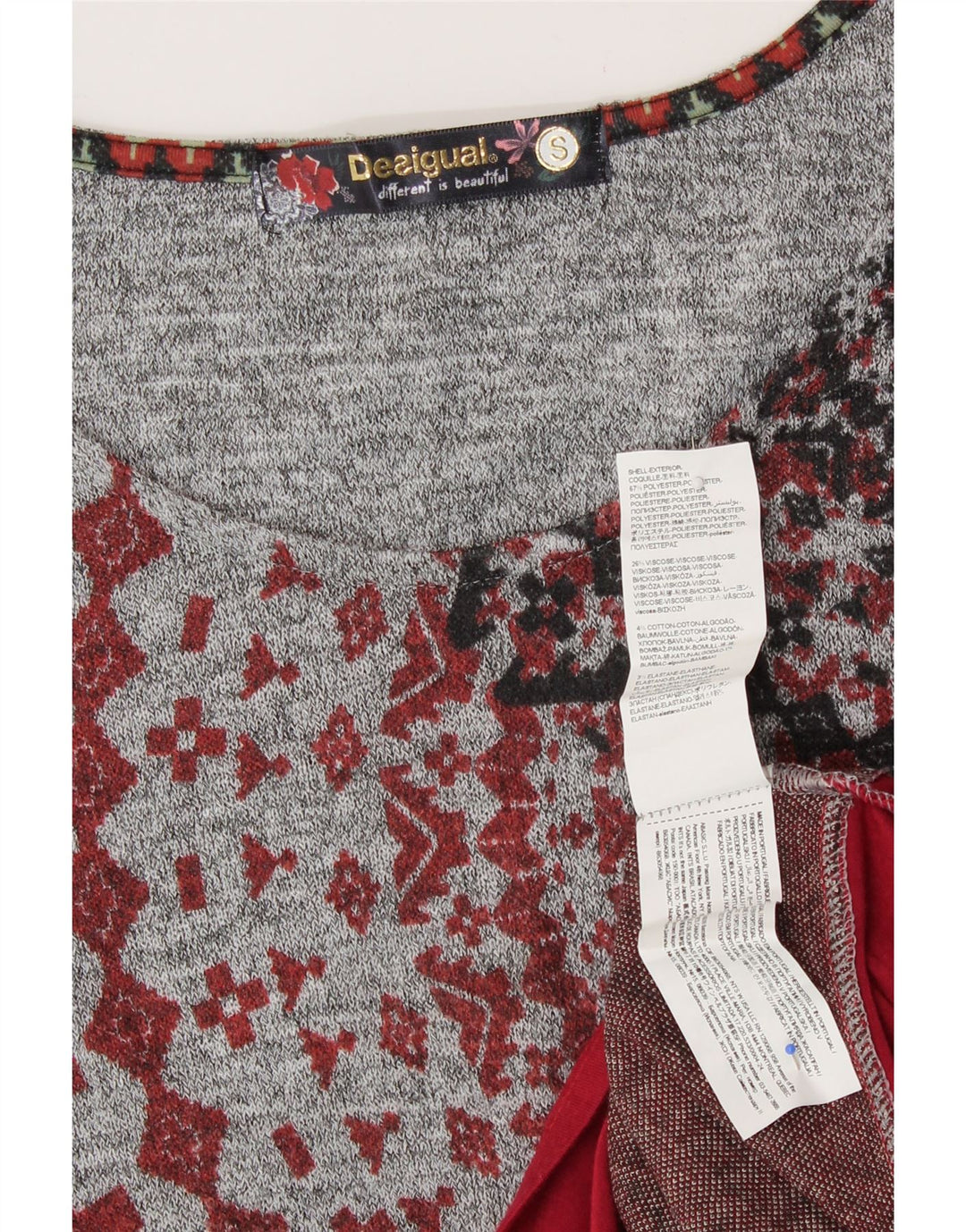 DESIGUAL Womens Oversized Boat Neck Jumper Sweater UK 10 Small Grey