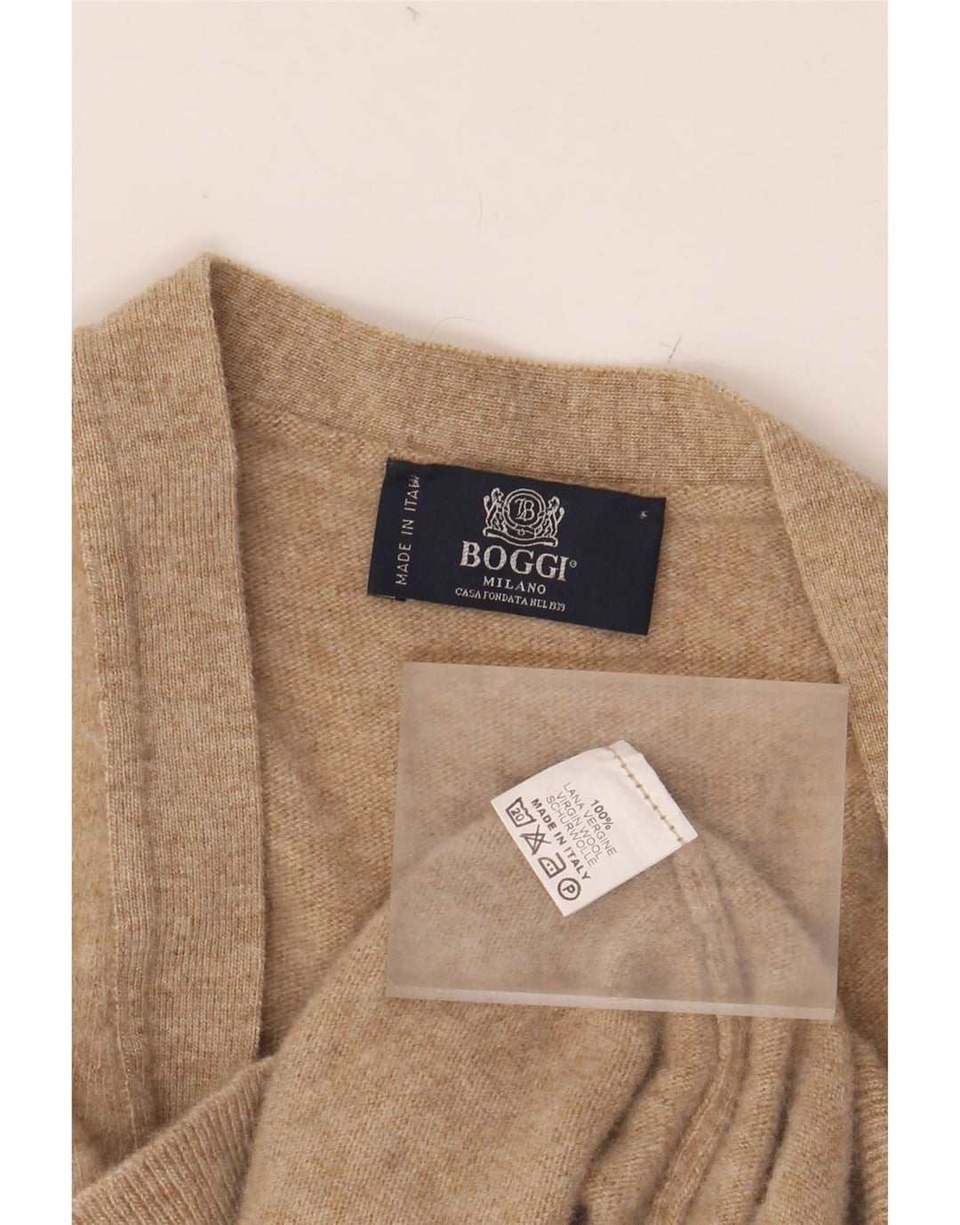BOGGI MILANO Pulover cardigan fără mâneci pentru femei UK 14 Medium Bej Lână