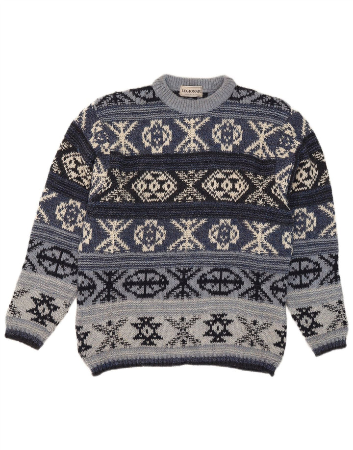 Pulover vintage pentru bărbați cu gât roșu IT 48 Medium Blue Fair Isle Lână