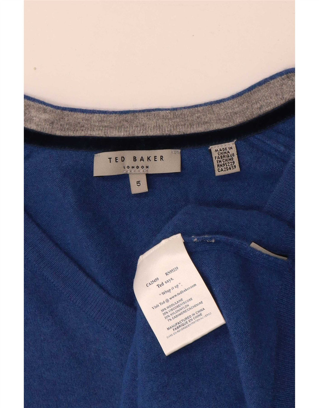 Pulover cu decolteu în V Ted Baker pentru femei Mărimea 5 XL Lână albastră
