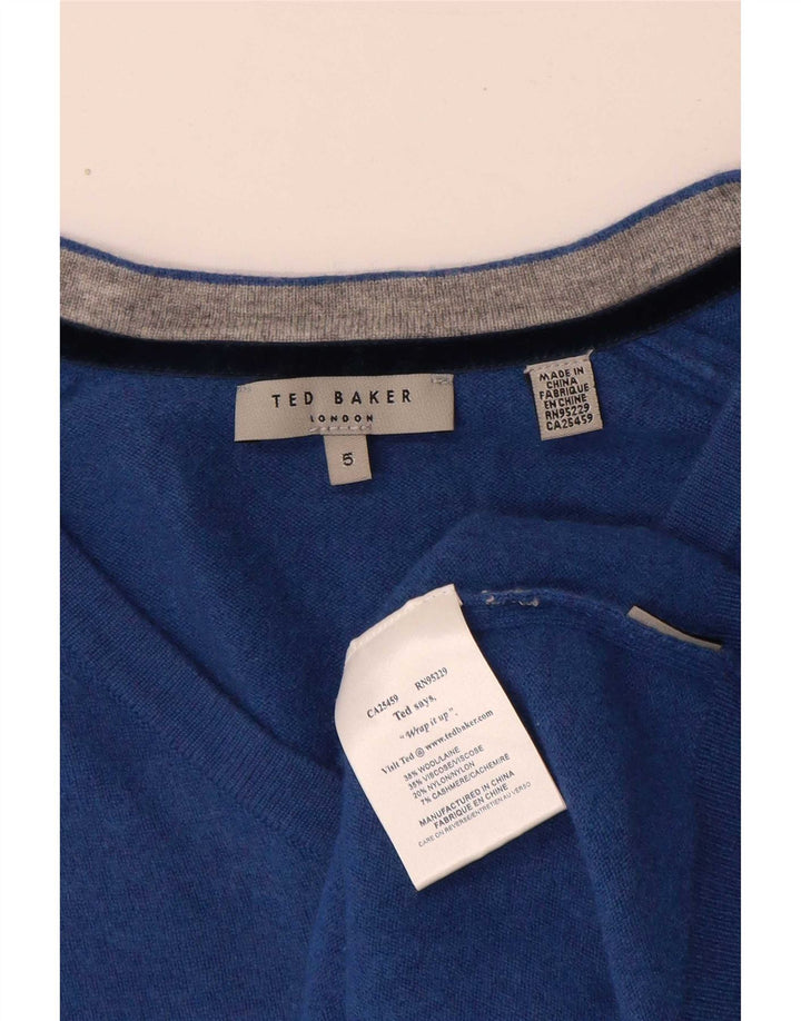 Pulover cu decolteu în V Ted Baker pentru femei Mărimea 5 XL Lână albastră