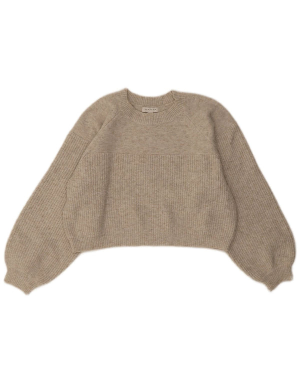 Topshop Pulover supradimensionat pentru femei cu decolteu triplu UK 6 XS Bej pete