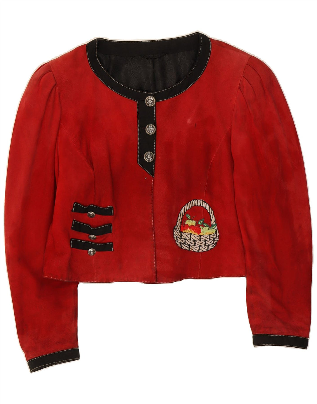 HELENE STRABER Womens Crop Suede Jacket IT 42 Medium Red Suede Vintage Helene Straber and Second-Hand Helene Straber from Messina Hembry 