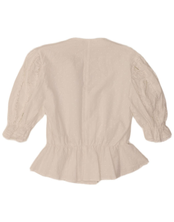 Bluză cămașă cu mânecă scurtă pentru femei VINTAGE UK 14 Medium White Spotted