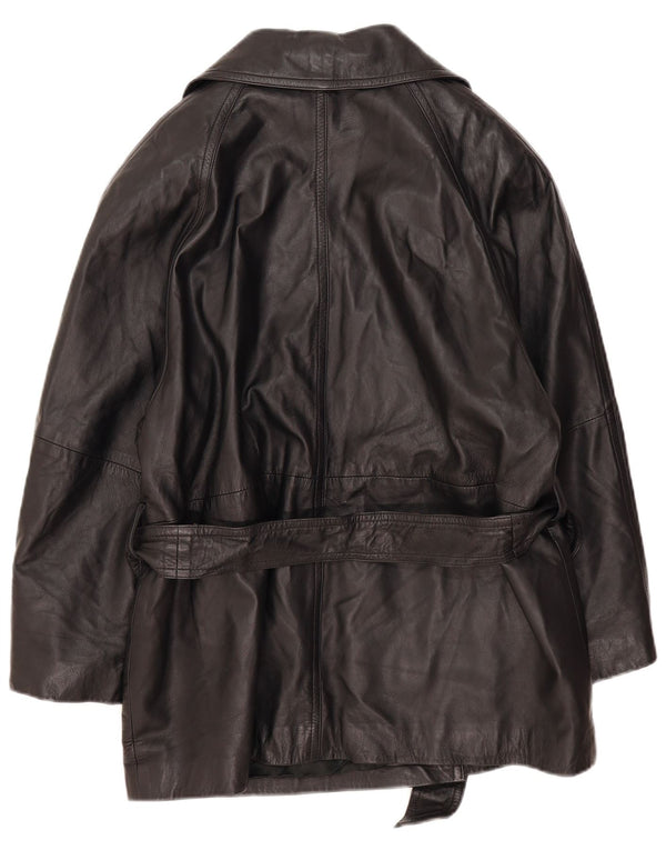 Palton supradimensionat din piele vintage pentru femei la dublu, EU 40, negru mediu