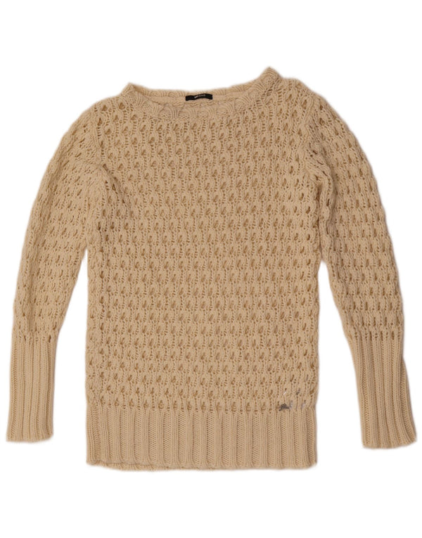 Pulover pentru femei Gas See Through cu gâtul barca UK 12 Medium Off White
