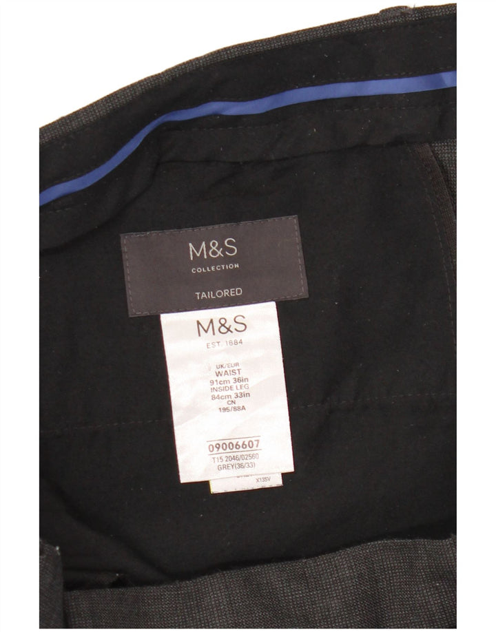 Marks & Spencer Pantaloni de costum croiți pentru bărbați L36 L33 Lână cu carouri gri