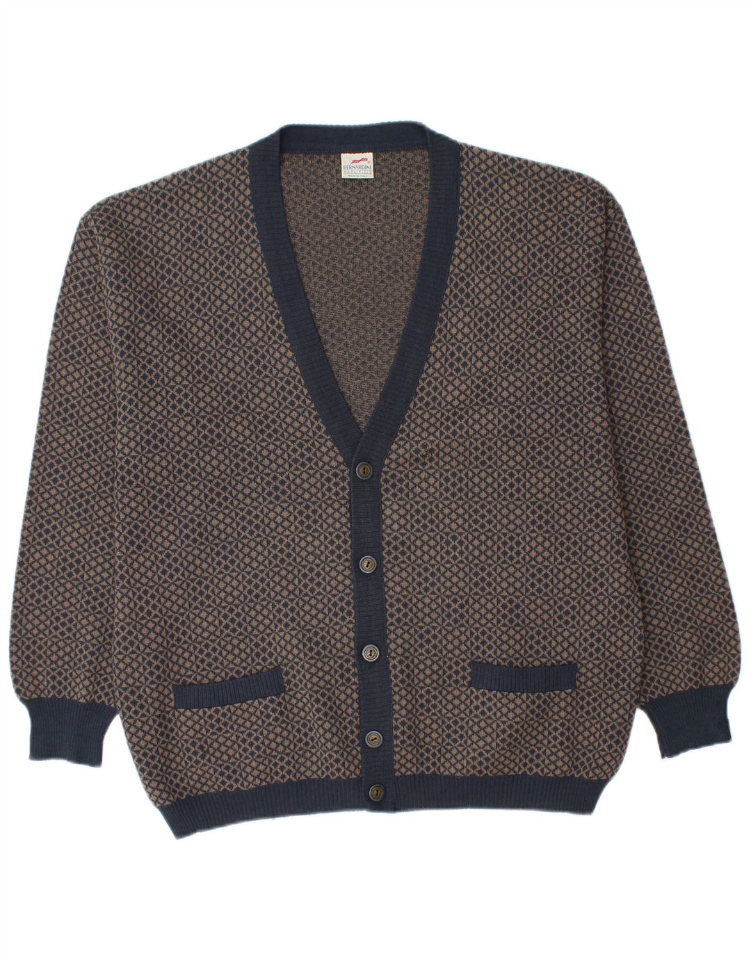Pulover Cardigan Bernardini Bărbați Lână Geometrică Albastru Marin Mediu