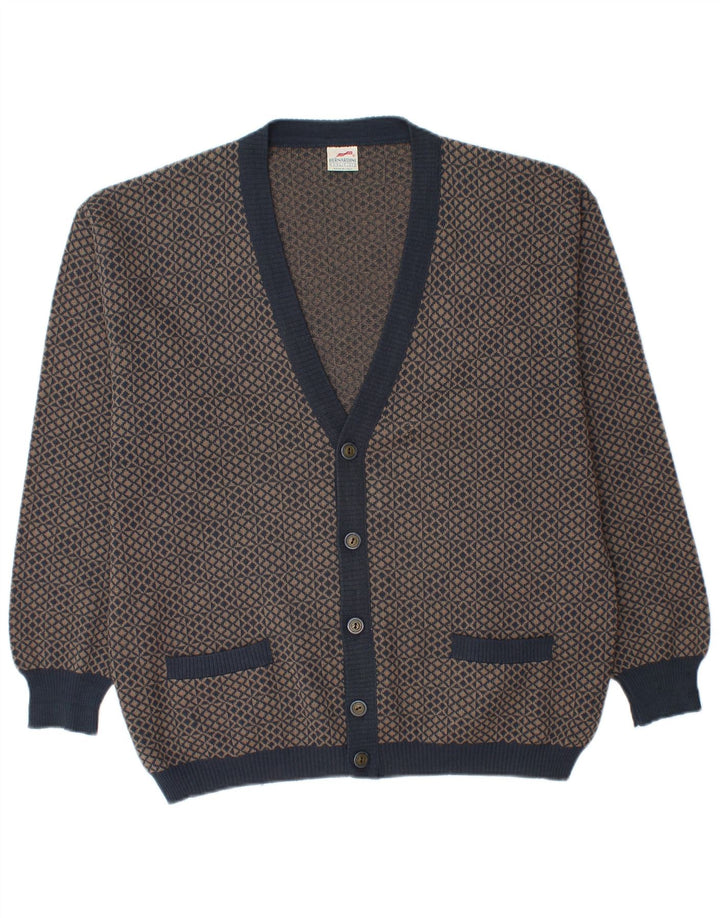 Pulover Cardigan Bernardini Bărbați Lână Geometrică Albastru Marin Mediu
