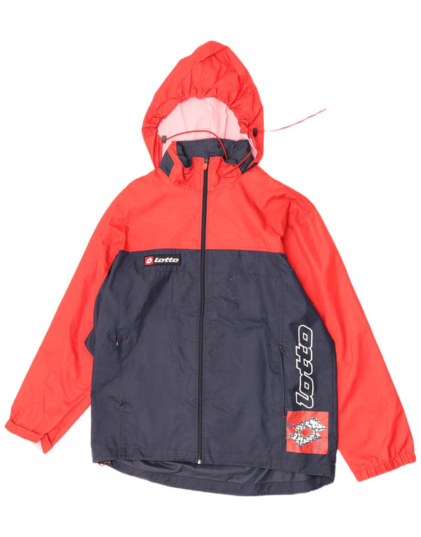 Jachetă de ploaie cu glugă grafică Lotto pentru bărbați UK 38 Medium Red Colorblock Nylon