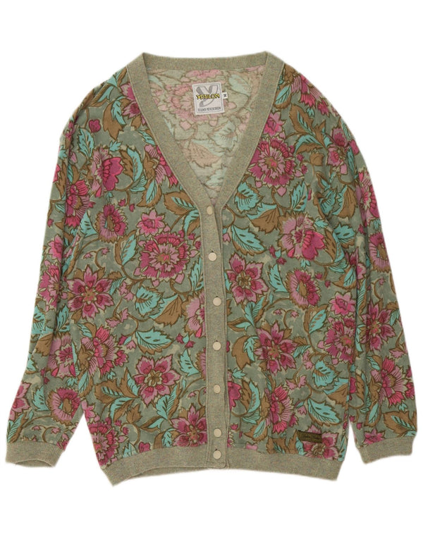 Pulover cardigan supradimensionat vintage pentru femei UK 14 Lână florală verde medie