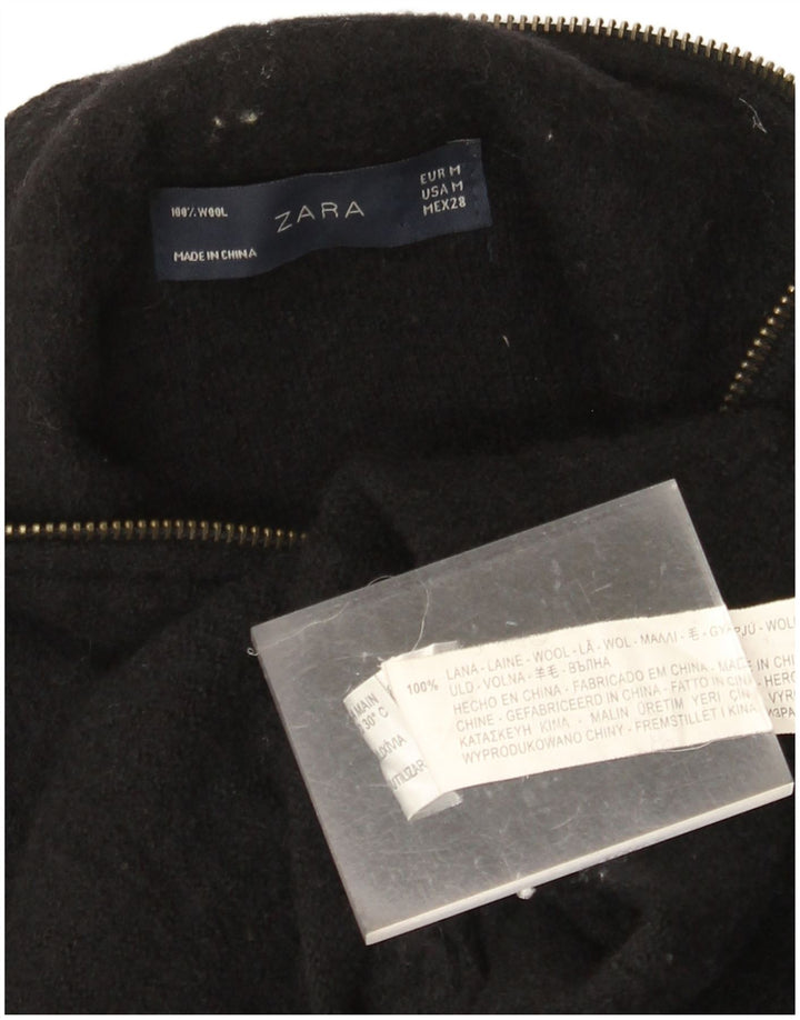 ZARA Pardesiu Femei UK 14 Medium Negru Lână