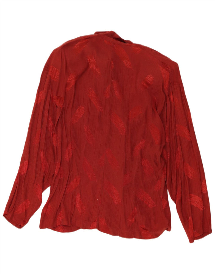 Bluză de cămașă vintage pentru femei cu model abstract, UK 16, burgundă mare