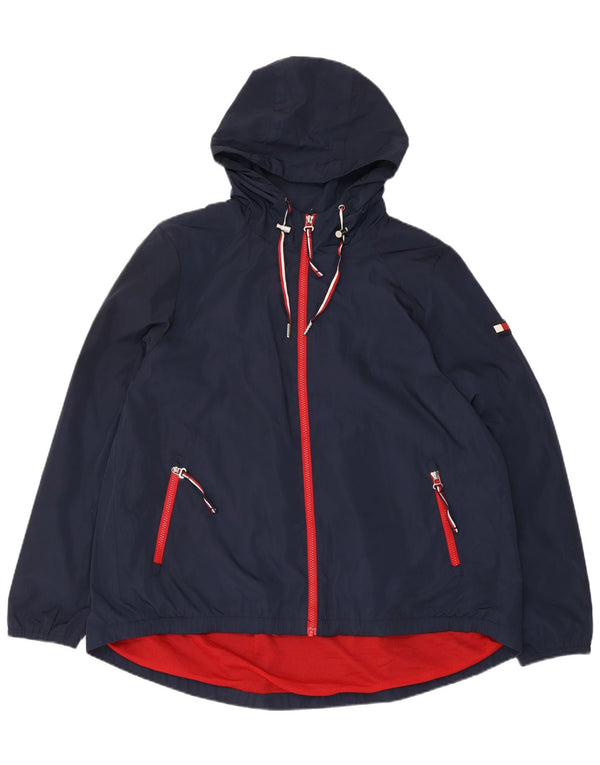 Tommy Hilfiger Womens Hooded Rain Jacket UK 16 Large Navy Blue Polyester