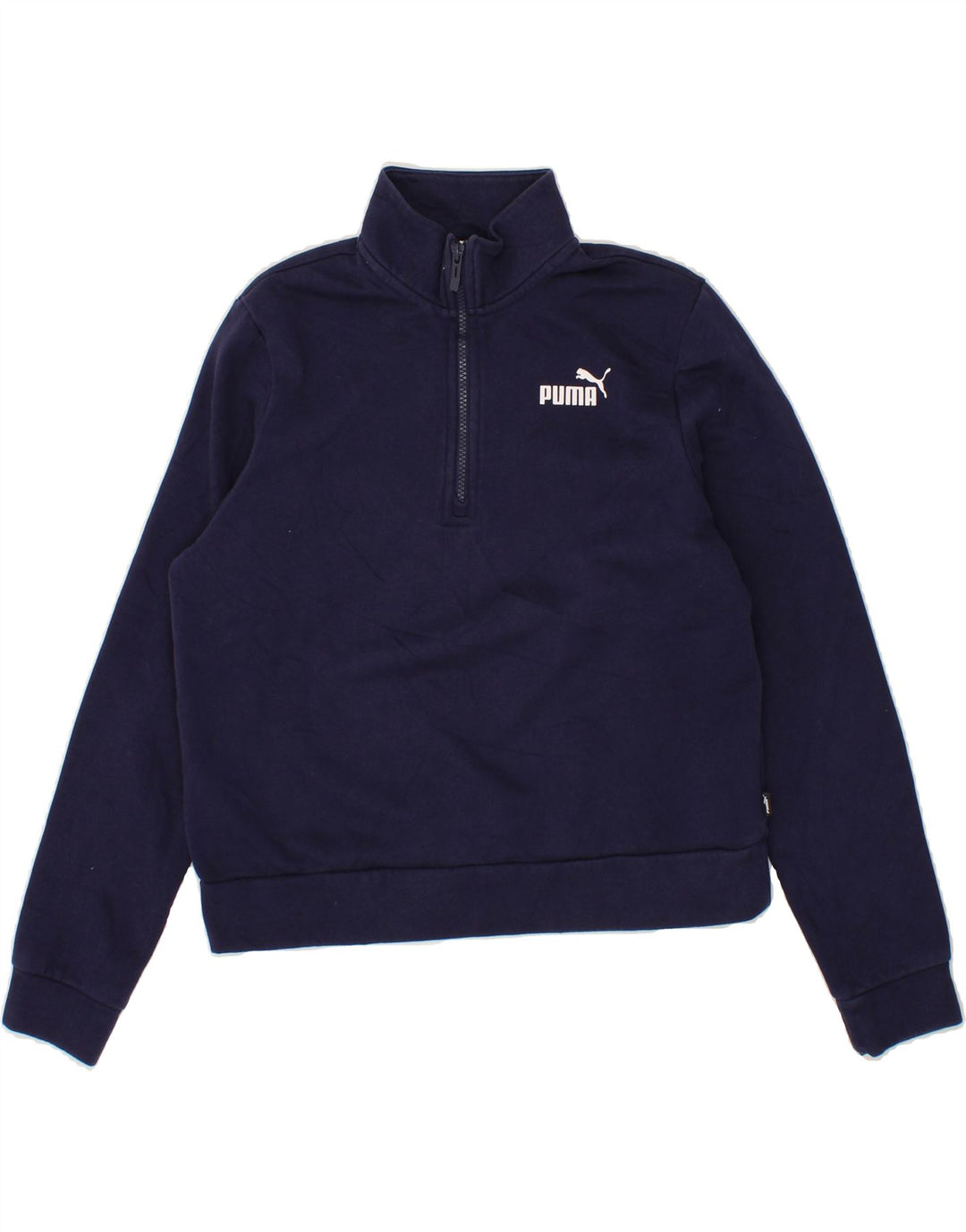 PUMA Womens Zip Neck Sweatshirt Jumper UK 14 Medium Navy Blue Cotton Vintage Puma and Second-Hand Puma from Messina Hembry 