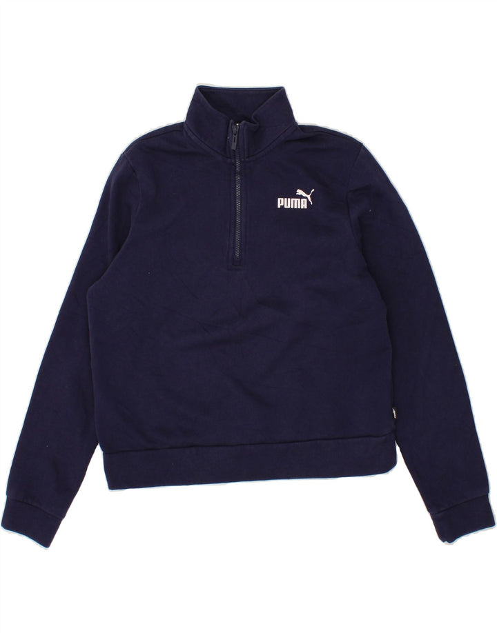 PUMA Womens Zip Neck Sweatshirt Jumper UK 14 Medium Navy Blue Cotton Vintage Puma and Second-Hand Puma from Messina Hembry 