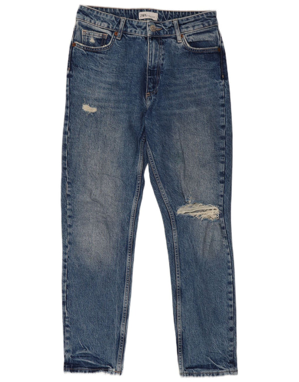 Blugi slim pentru femei Distressed Zara EU 40 Medium W30 L27 Albastru