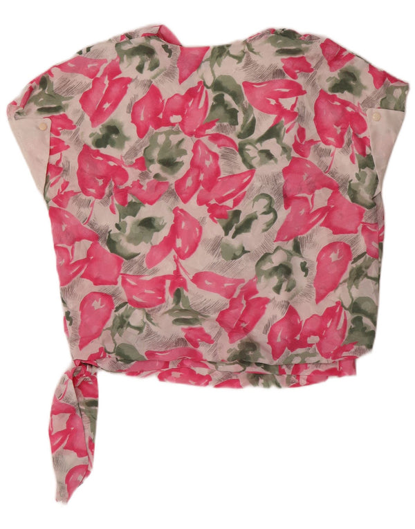 VINTAGE Bluză Femei Top IT 42 Medium Pink Floral Silk