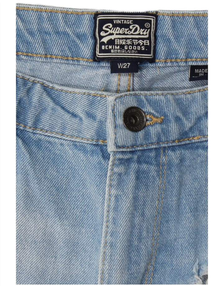 SUPERDRY Pantaloni scurți din denim cu grafică distressed W27 Bumbac albastru mic