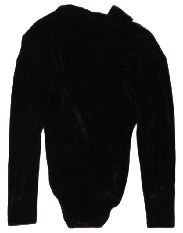 Body vintage pentru femei cu mânecă lungă din catifea UK 12 Medium Black Acetat