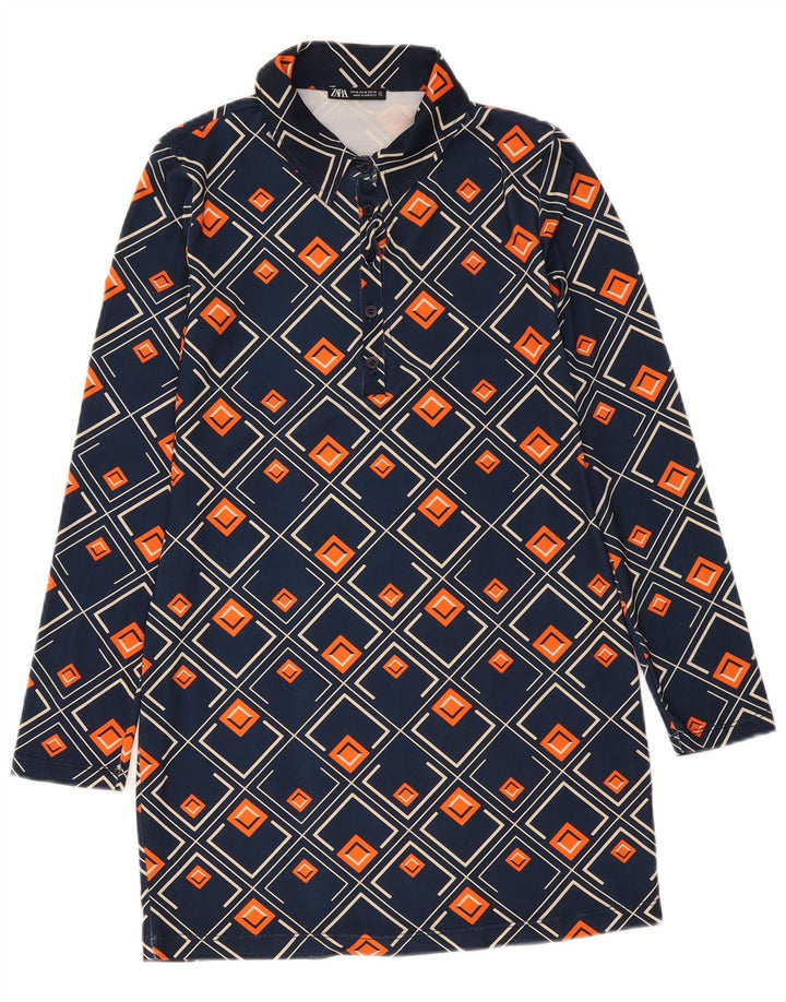 Rochie cămașă pulover pentru femei Zara UK 12 Medium Bleumarin Geometric
