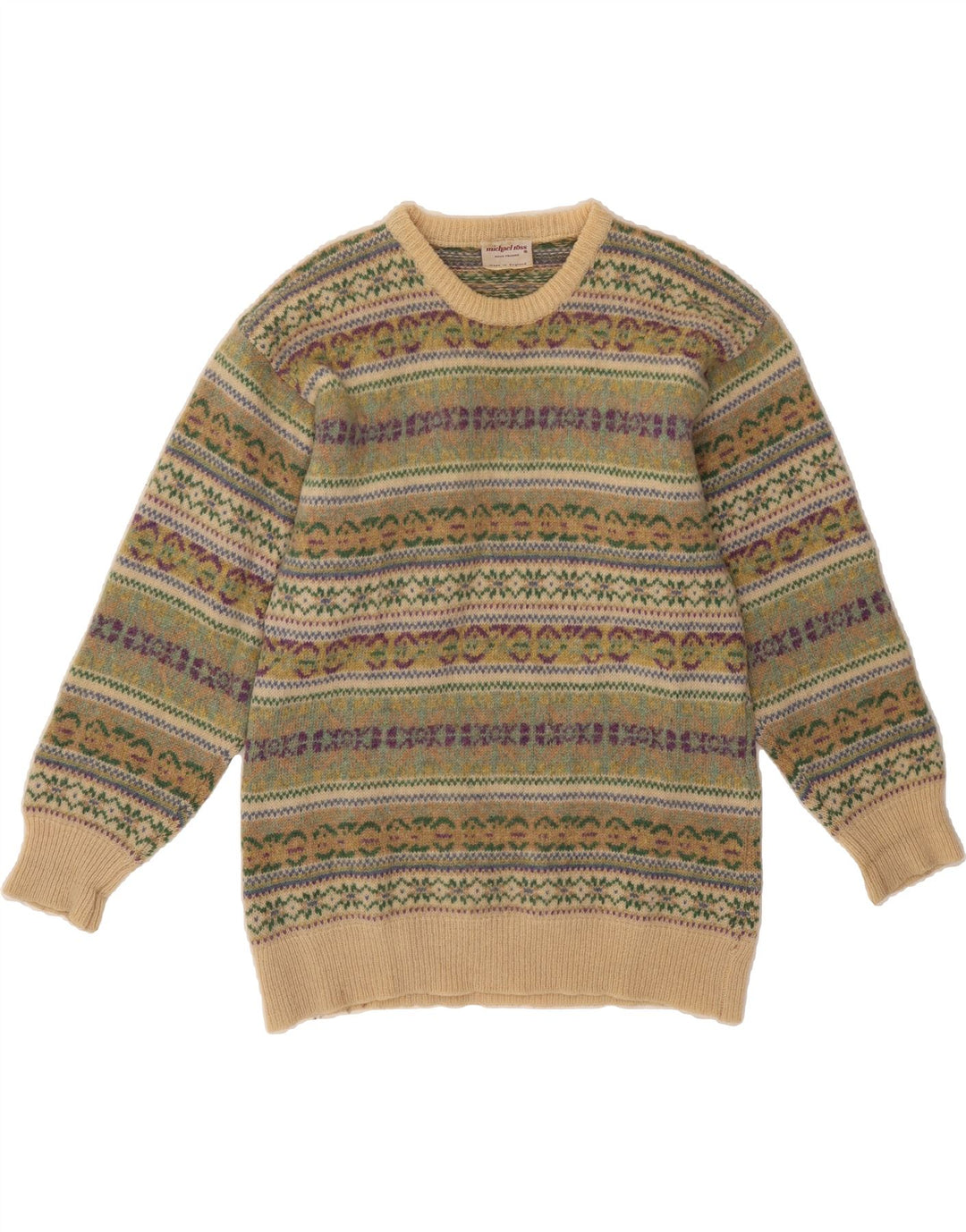 MICHAEL ROSS Pulover pentru bărbați cu gât crew pulover mic verde Fair Isle