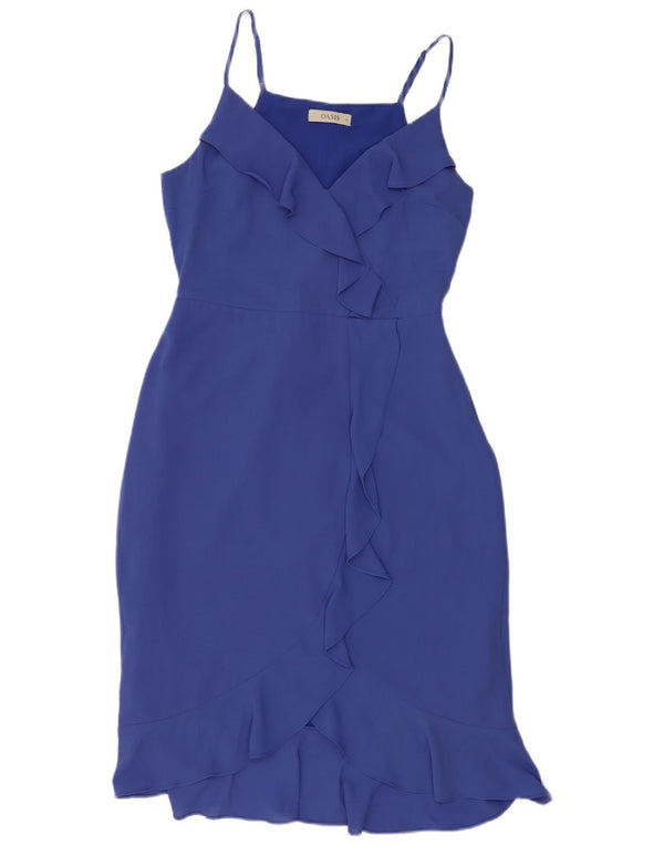 Rochie Oasis pentru femei, fără mâneci, cu volane în față, UK 12, albastru mediu