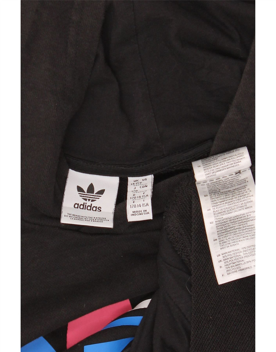 Pulover ADIDAS pentru băieți, cu grafică, 14-15 ani, bumbac negru