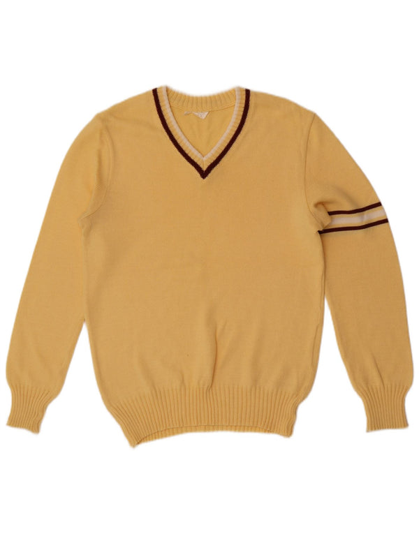Pulover vintage pentru bărbați cu decolteu în V XS galben Colorblock