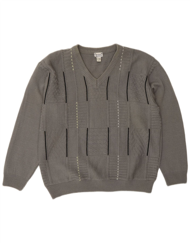 Jacques Lorant Pulover cu decolteu în V pentru bărbați UK 42/44 mare, gri cu dungi