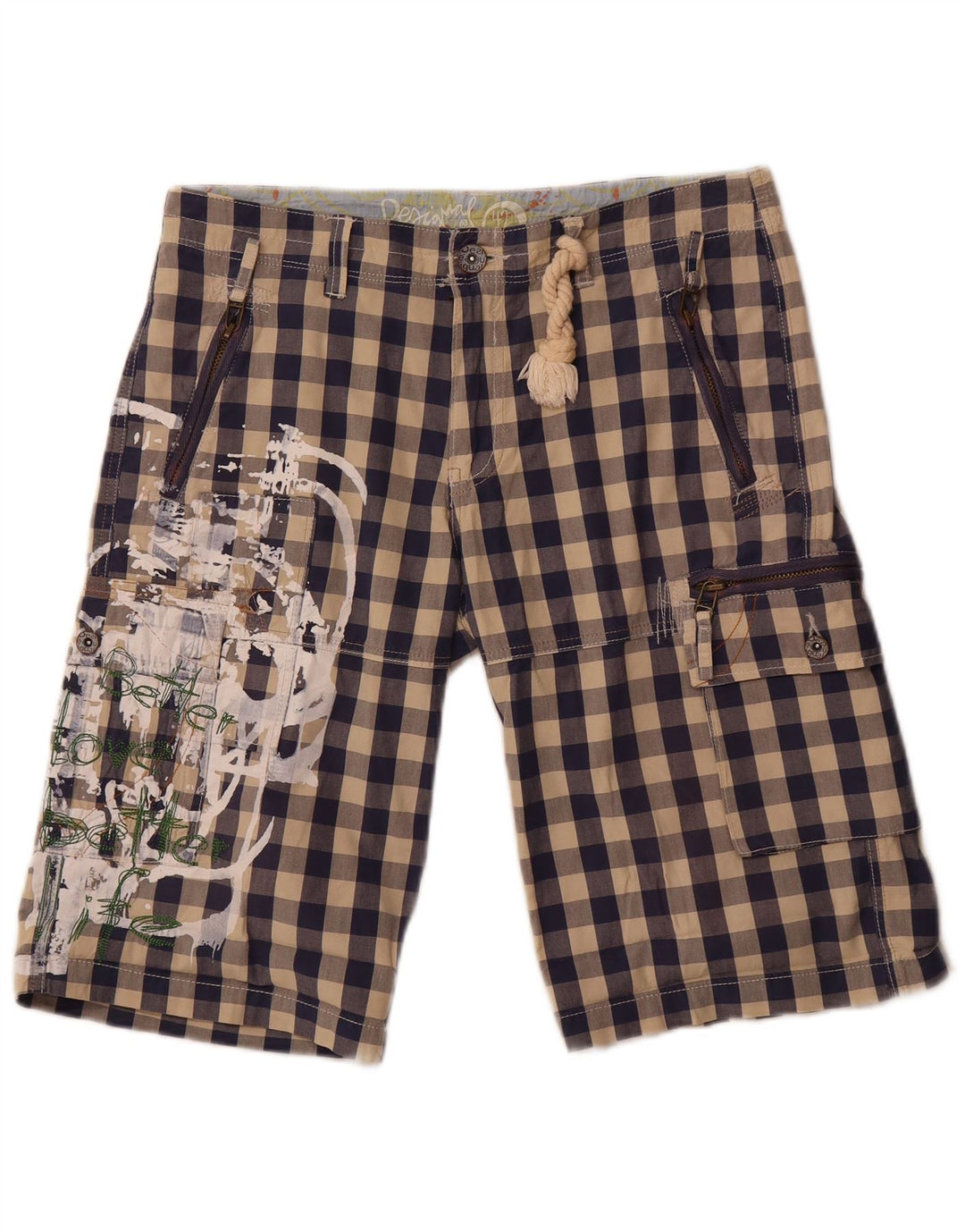 Pantaloni scurti cargo grafic Desigual pentru femei EU 42 Large W34 Vichy albastru bleumarin