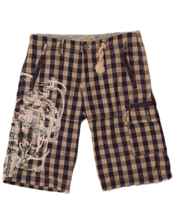 Pantaloni scurti cargo grafic Desigual pentru femei EU 42 Large W34 Vichy albastru bleumarin