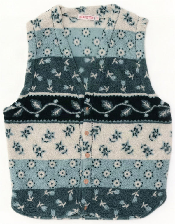 Beneton Mens Fleece Gilet UK 40 Large Blue Floral Polyester