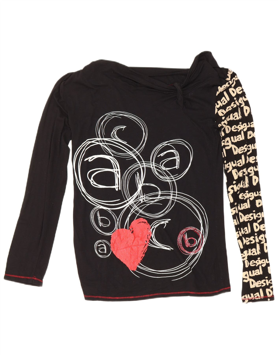 Desigual Top grafic pentru femei cu mânecă lungă UK 12 Medium Black