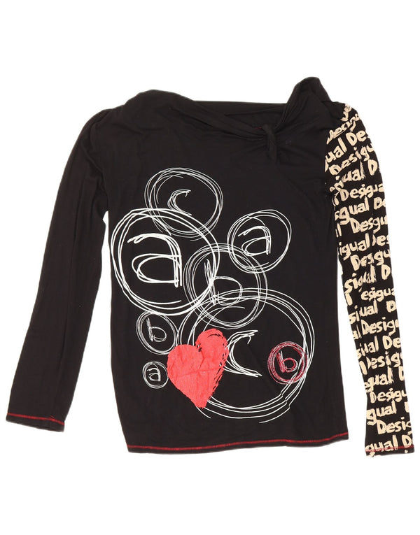Desigual Top grafic pentru femei cu mânecă lungă UK 12 Medium Black