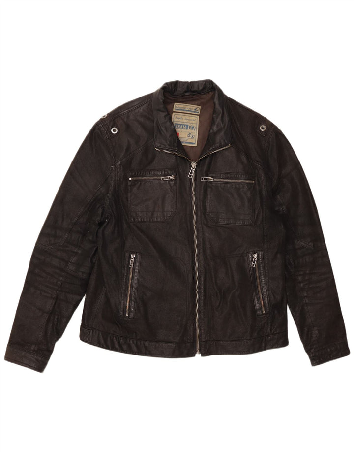 Jachetă de piele pentru bărbați Angelo Litrico UK 42 XL, piele neagră