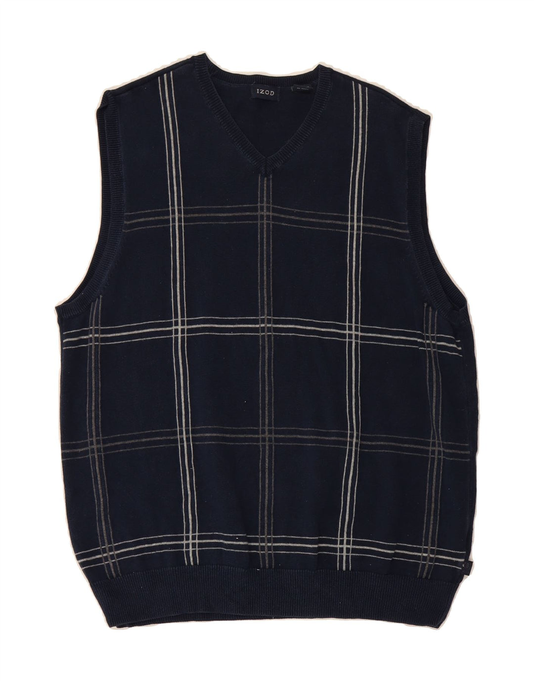 IZOD Mens Vest Tank Top Large Navy Blue Check Cotton Vintage Izod and Second-Hand Izod from Messina Hembry 