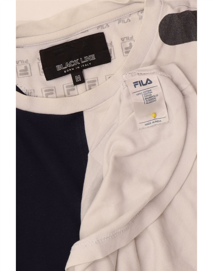 Tricou cu grafic Fila pentru bărbați Top mediu alb din bumbac color bloc