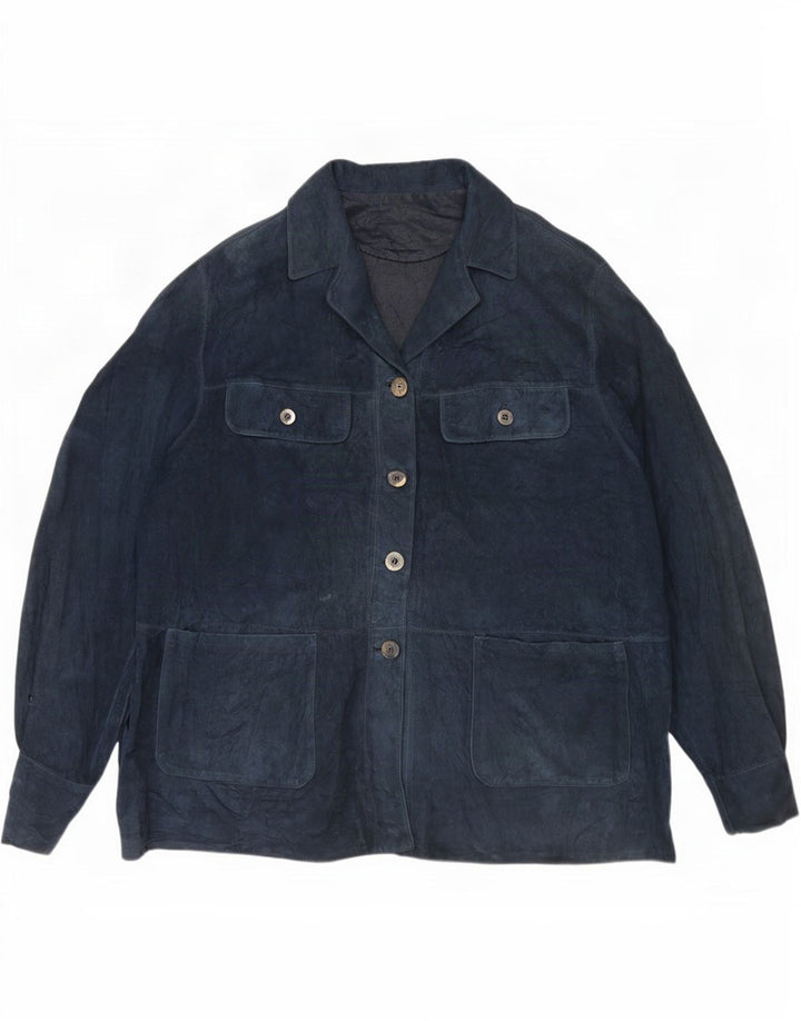 Jachetă vintage de piele intoarsa pentru femei UK 18 XL bleumarin din piele