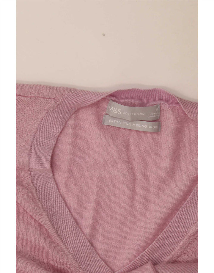 Pulover cu decolteu în V supradimensionat pentru femei Marks & Spencer UK 14 Roz mediu