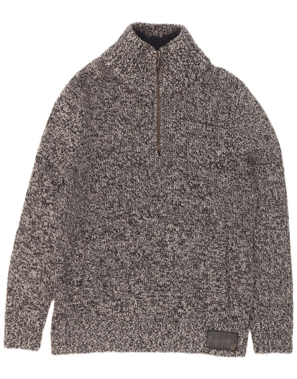 Pulover Superdry pentru bărbați, cu fermoar, cu gât, 2XL, gri acrilic pete