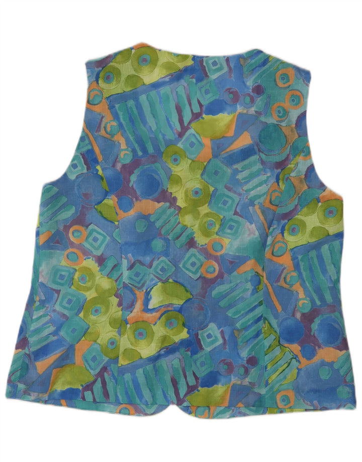 Bluză vintage pentru femei fără mâneci, UK 16, mare, poliester geometric, albastru