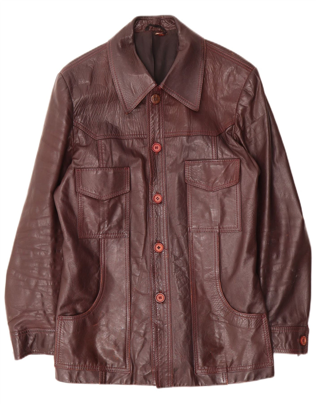 Jachetă de piele vintage pentru bărbați UK 38 Medium Maroon