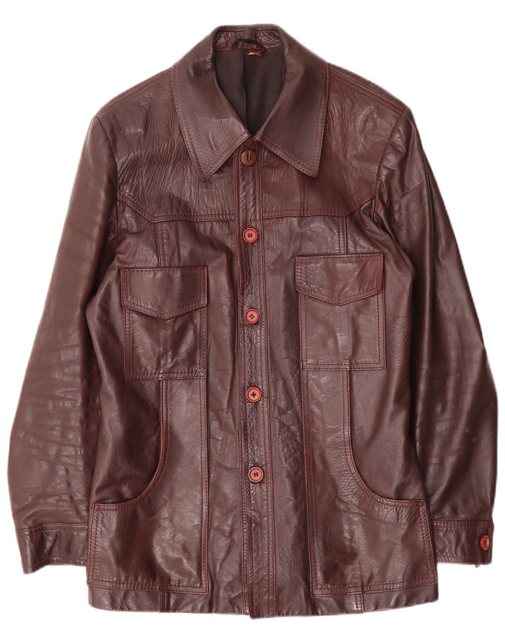 Jachetă de piele vintage pentru bărbați UK 38 Medium Maroon